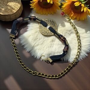 Vintage Boho Hammered Brass Macrame Cord Beads Adjustable Chain Belt S/M